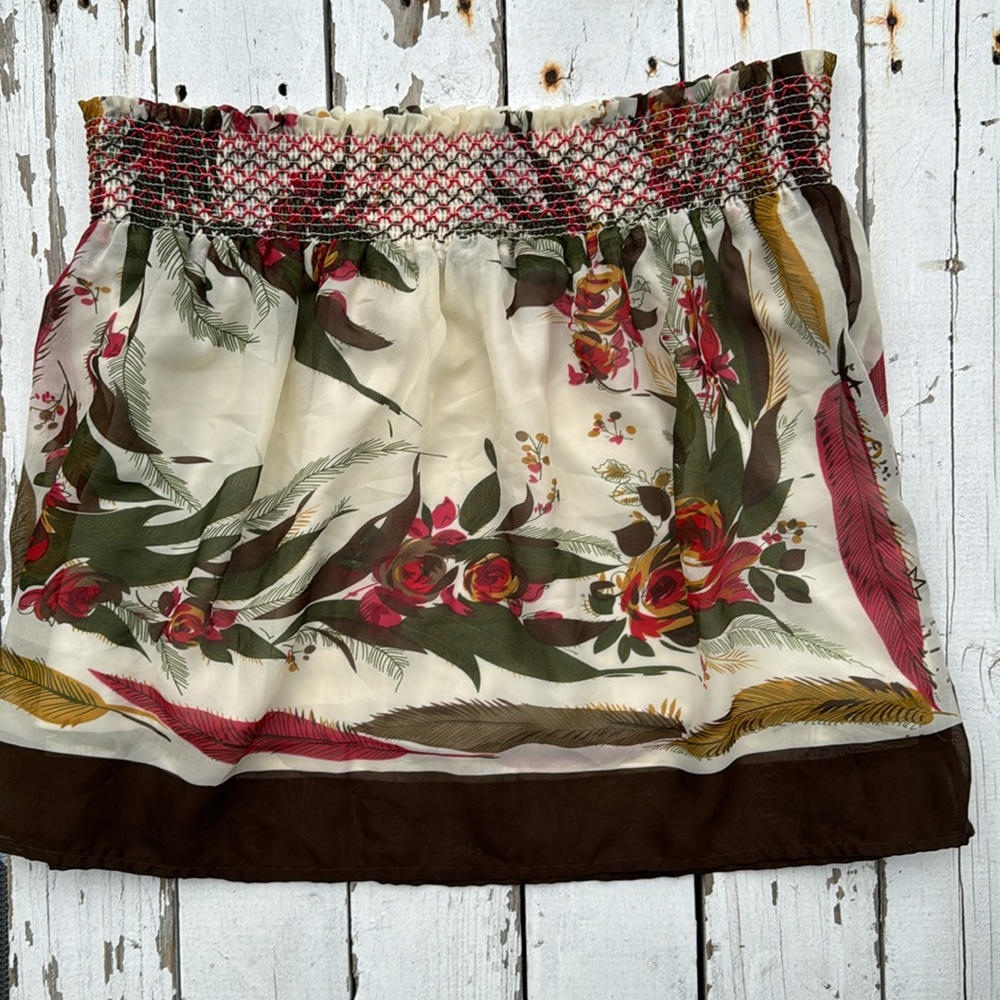 Boho Sheer Feather Pattern Sheer Lined Mini Skirt - image 6
